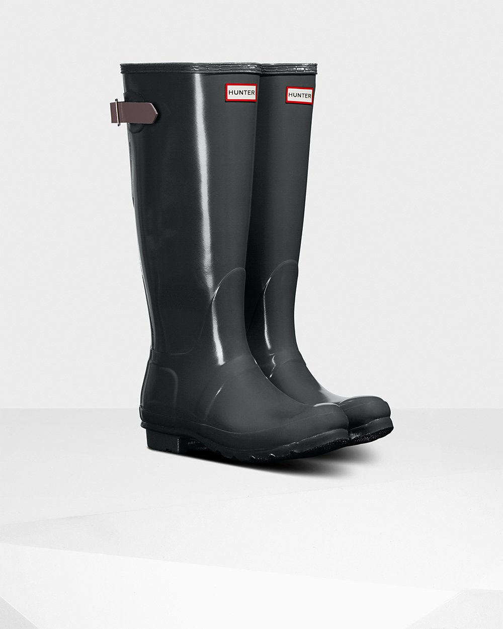 Botas de Lluvia Altas Hunter Mujer - Original Back Adjustable Gloss - Verdes Oscuro/Morados - BMCYLX